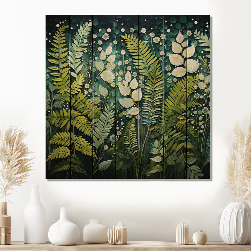 Aardhna Ferns Plant Ethereal Whispers II sur impression sur bois, H 30 po x l 30 po x P 0,78 po
