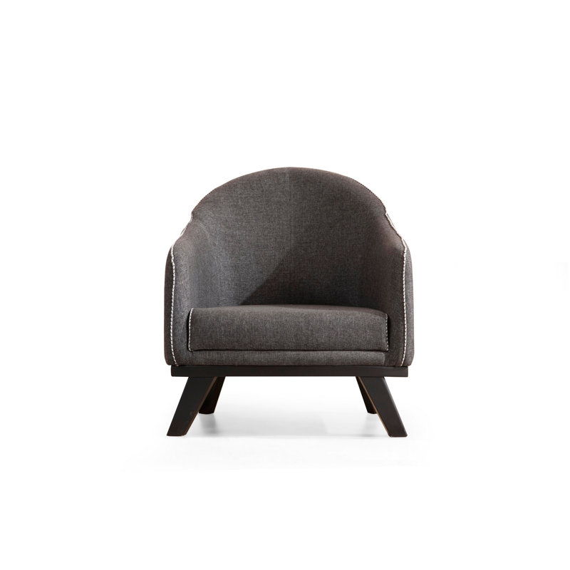 Elegant Wing Chair, Anthracite, 29.5 x 35.4 x 32.3 Inches | Sturdy Beech Wood & Chipboard Frame, 100% Polyester Fabric | Soft Grey Foam & Feather Cushions, Fixed Seat & Back | Stylish Black Wooden Legs, Dry-Cleanable Fabric