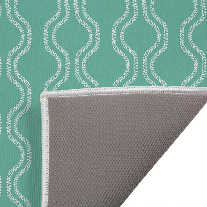 Tapis de toilette rectangulaire absorbant et antidérapant à motif de vigne ondulée, 34" W x 21" L, Teal