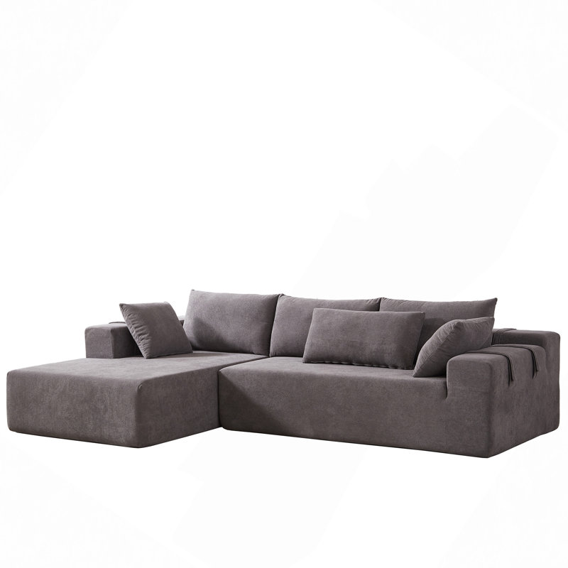 Boneless Modern Upholstered Sectional Sofa With 6 Pillows, No assembly required, Gray Chenille, 22.5" H x 108" W x 68" D