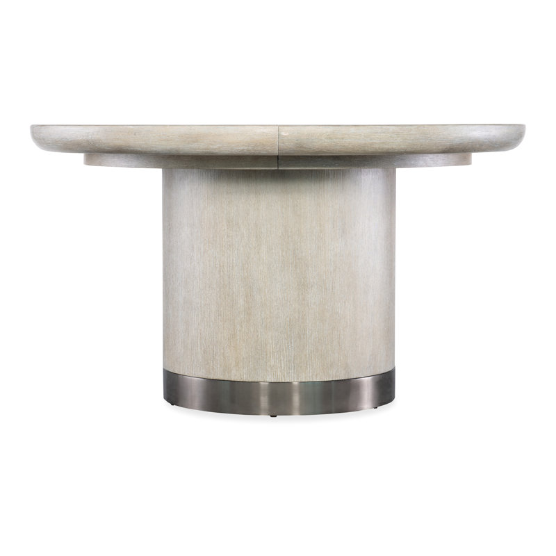 Modern Mood Round Dining Table with 1-18in Leaf, Light Wood/Diamond, Light Wood/Diamond/Pewter
