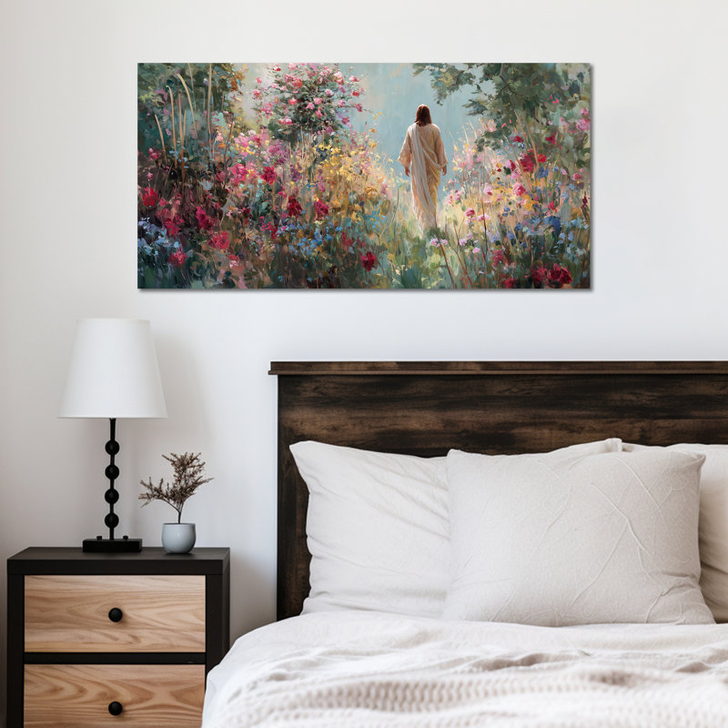 Décoration murale sur toile GUTTATY, images de printemps de Jésus, affiche de peinture florale de Jésus, affiche de confession chrétienne, impression de paysage de fleurs naturelles pour le salon et la chambre à coucher 12 po x 24 po