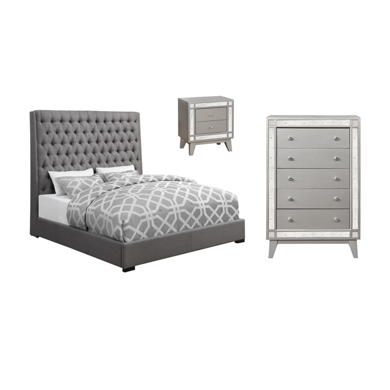 Ensemble de chambre à coucher avec commode 3 pièces Milbrey, Grand
