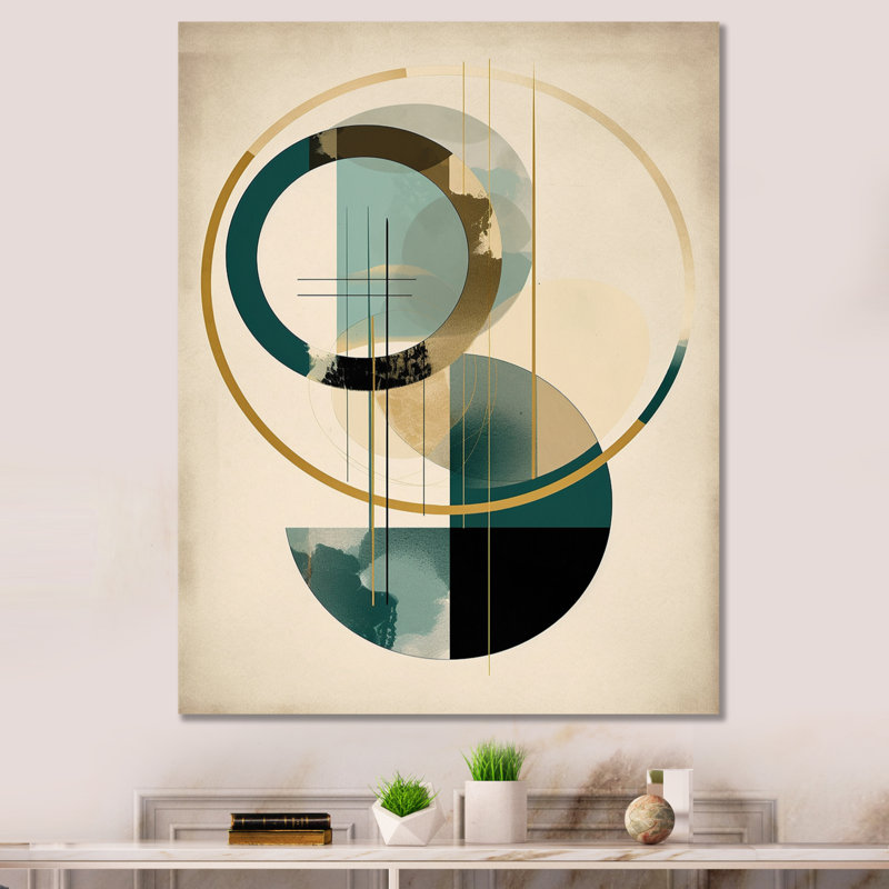Pleine lune grâce rétro or et sarcelle abstrait - impression, H 32 po x l 16 po x P 1 po, Toile tendue