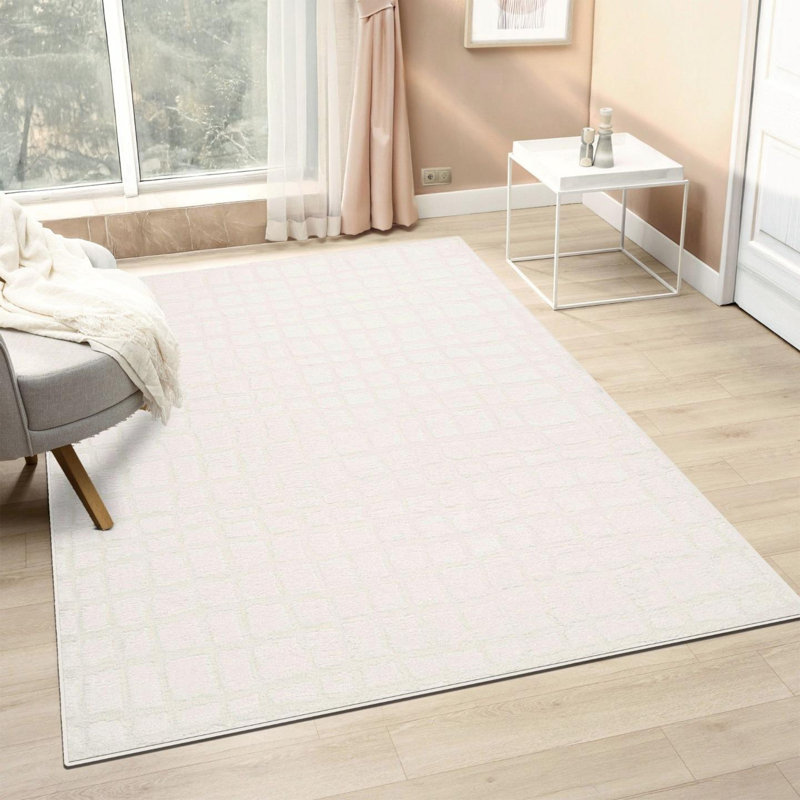 Modern Abstract Checkered Area Rug, 9x12, Ivory