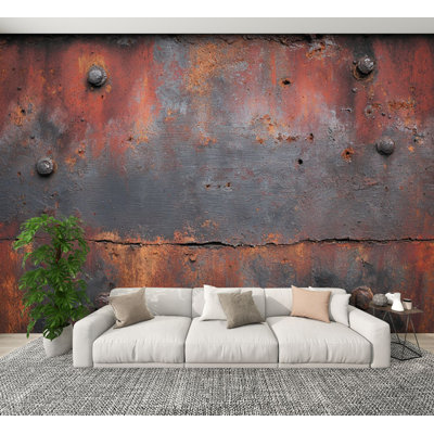Peel and Stick Wallpaper rust metal surface orange dark gray tones worn steampunk Wall Murals 100"H x 144"W Removable PVC Wall Paper Self-Adhesive Wall Paintings Art Decor for Bedroom Living Room