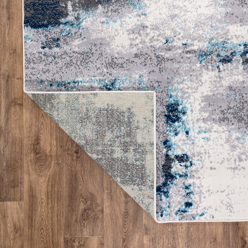 Tapis abstrait bleu Demere, Tapis de couloir 2 pi x 7 pi