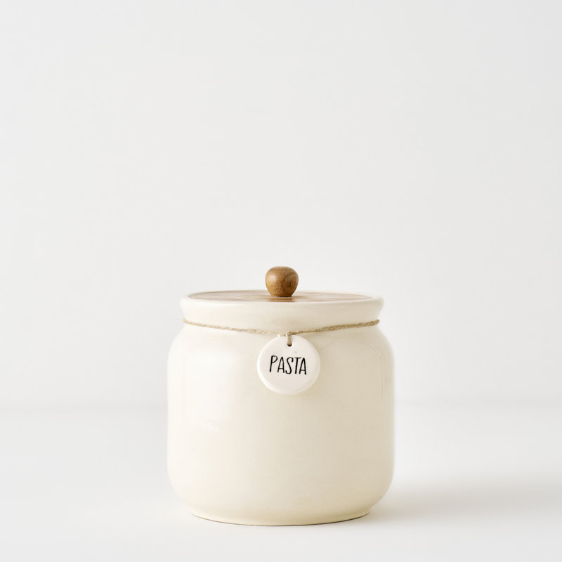 Pot en céramique avec couvercle en acacia