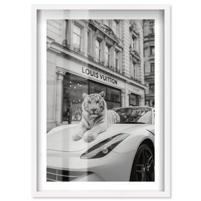 Tiger at the Luxury Shop Shadowbox Print Fashion Wall Decor by Notoriart, White Frame, 30 x 45