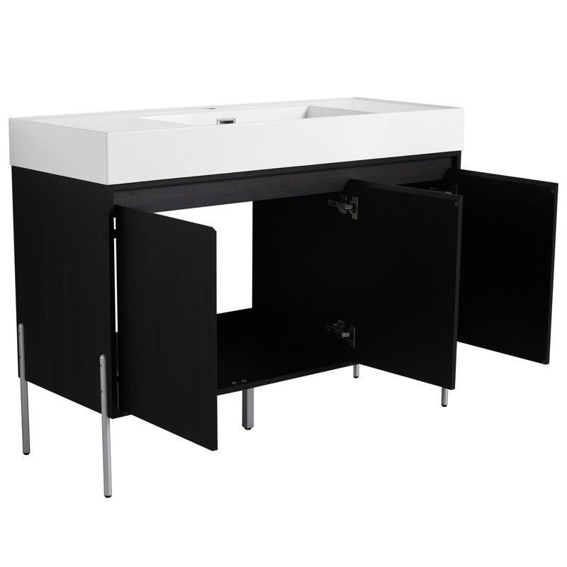 Armoire de salle de bain autoportante 48 po avec lavabo en résine - fini chêne foncé et solution d'espace, 47"
