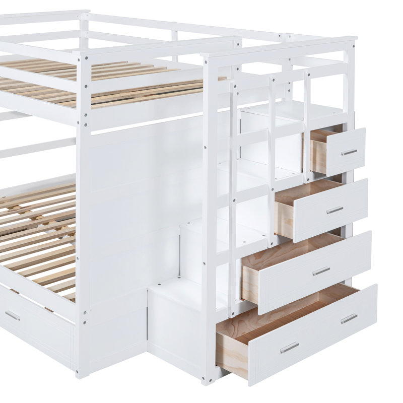Lit superposé blanc avec surmatelas et structure en bois massif pour une stabilité accrue, Blanc