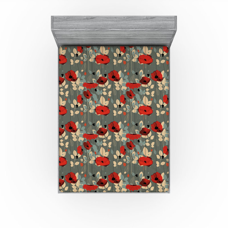 Drap-housse Ambesonne, paquet de 2, Drap-housse de taille double, Gris / rouge / floral beige