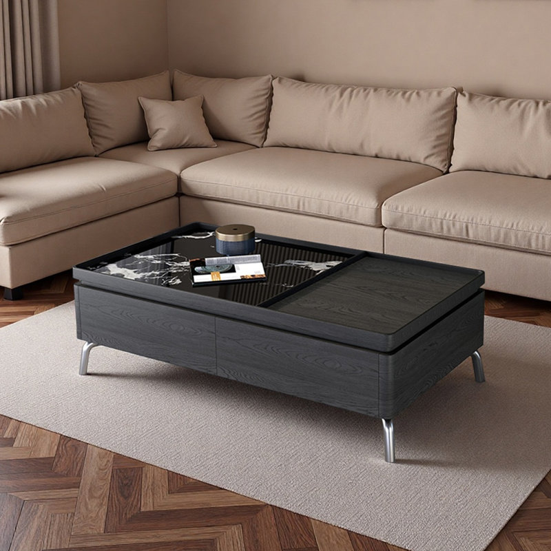 Table basse moderne avec pierre micro-cristalline, Noir