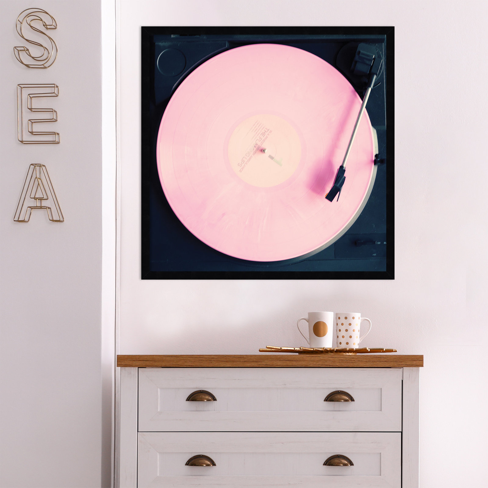 Pink Record by Caroline Mint, Black, 25.25" H x 25.25" W x 0.88" D