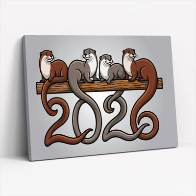 Ensemble de 1 tableau sur toile tendue « Famille de loutres » (2026)