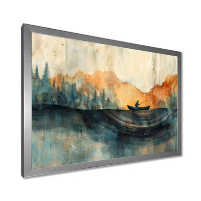 Pêche, tranquillité en bois, glissade en bois, paysage III - Bateau de pêche, art mural