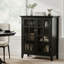 Armoire de rangement bas de style transitionnel en bois massif avec portes vitrées et tablettes réglables Acadian-676016431-805124026