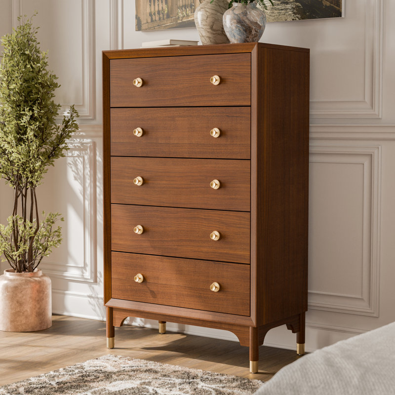 Commode Oberlander à 5 tiroirs avec glissières à billes métalliques, Noir