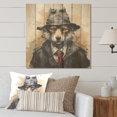 Trench noir loup mystérieux IV - loup sur bois