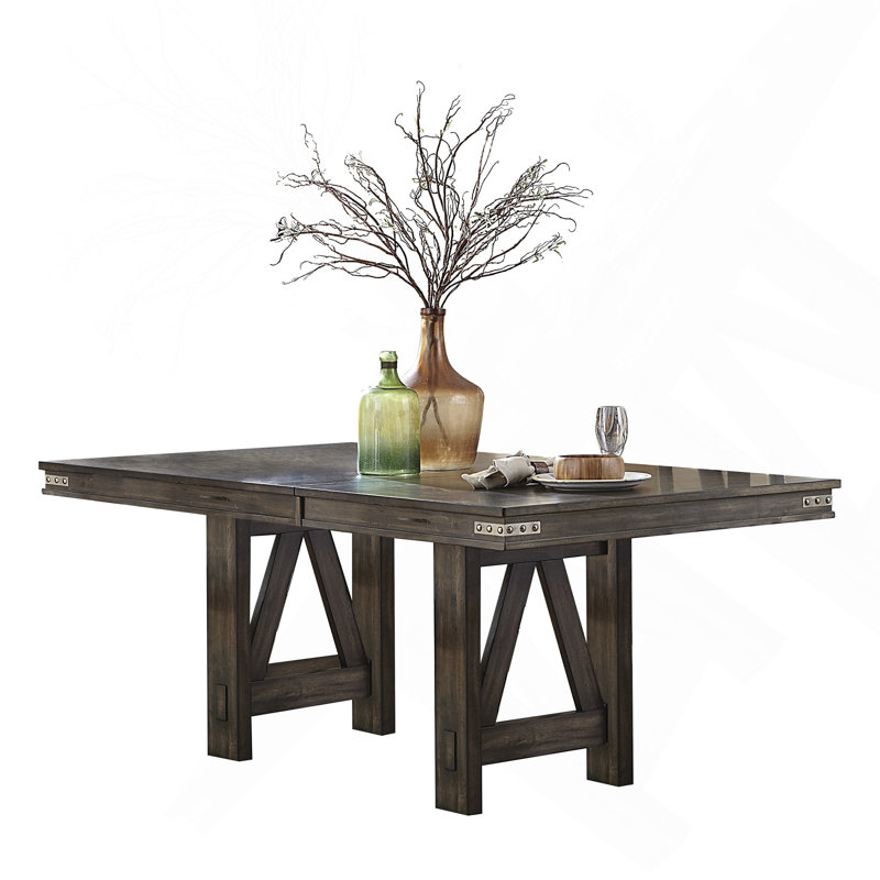 Table de salle à manger aspect rustique brun avec rallonge papillon en bois d'hévéa massif