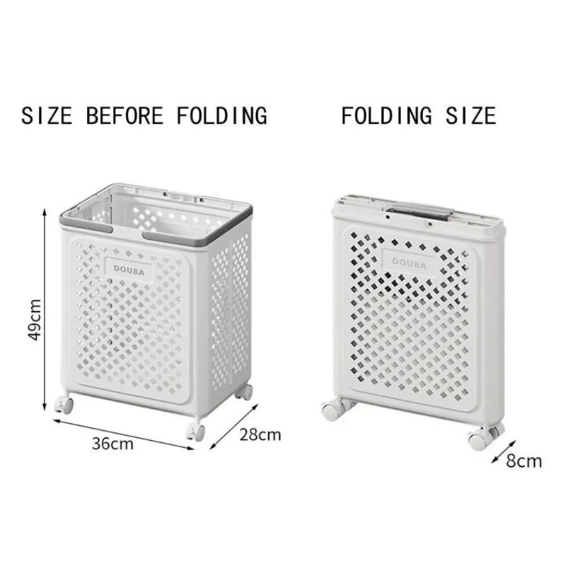 Collapsible Laundry Basket With Wheel Foldable Portable Hamper For Dirty Clothes, White