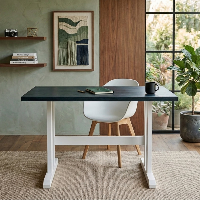 Weston 48" Solid Writing Desk, Blue/White