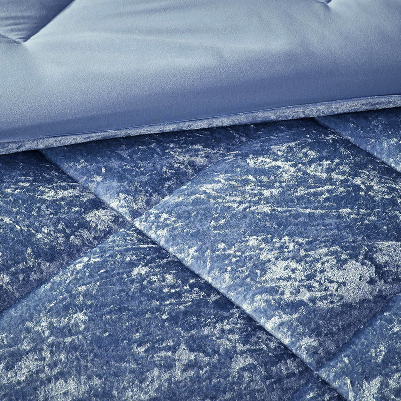 Très grand / très grand édredon en velours bleu pervenche - bourre de losanges 2 taies décoratives et 1 oreiller, Bleu