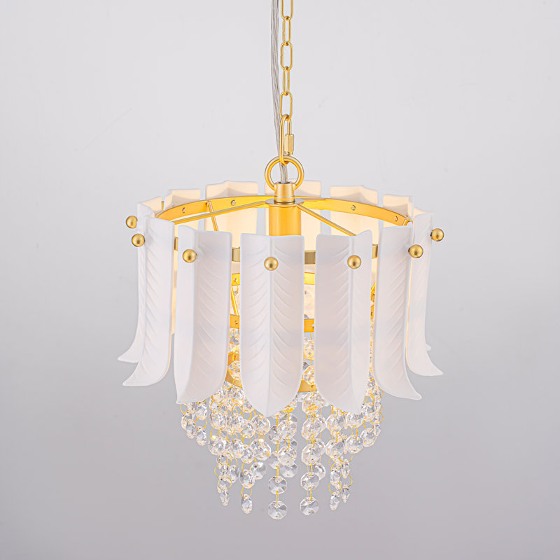 Luminaire suspendu en forme de feuille d'or en cristal feuille blanche, lustre blanc en céramique à 1 lumière avec cristal K9 à deux niveaux, mini luminaire suspendu à hauteur réglable pour îlot de cuisine répertorié UL ETL
