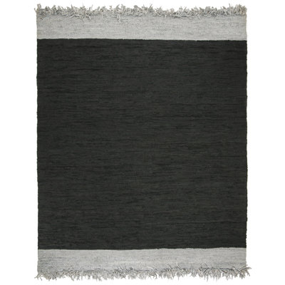 Stadler Hand Woven Leather/Cotton Solid Colour Rug in Light Grey/Black