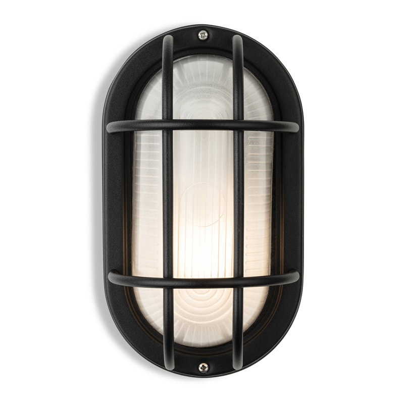 22cm H Frosted Glass Outdoor Bulkhead Light, Black