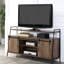 Meuble télé de style rustique avec porte coulissante pour téléviseurs de 58 po en chêne de grange noir et chêne, convient aux téléviseurs de 50 à 59 po