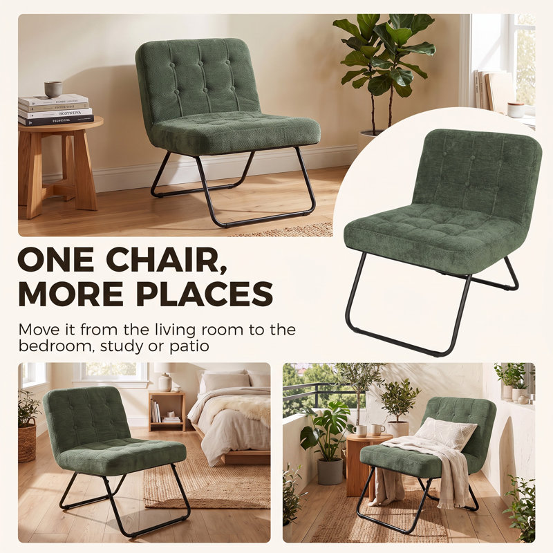 Foldable Accent Chair with Backrest, Wide Seat, Cream White, Light Green