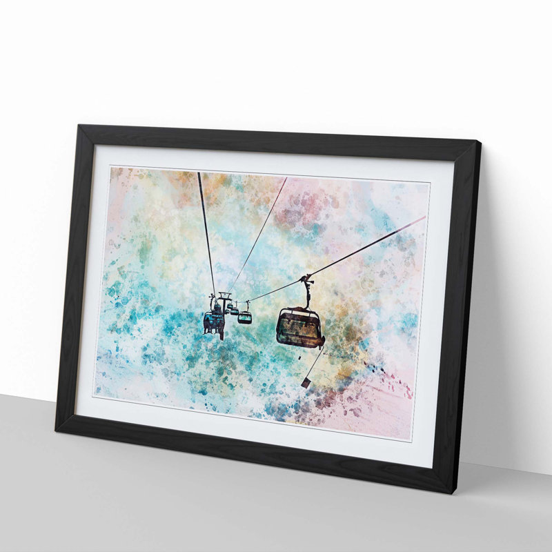 Riding the Ski Lift in Abstract - Picture Frame Painting Print, 60cm H x 91cm W x 2cm D, Black