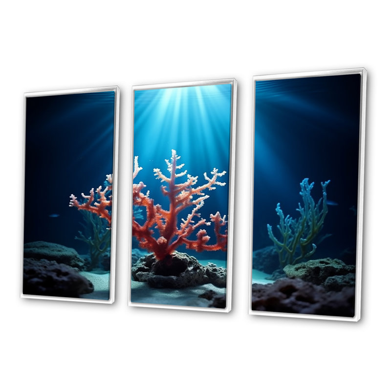 Ensemble de décorations murales corail sous l'eau, Cadre flottant blanc, H 40 po x l 60 po x P 1 po