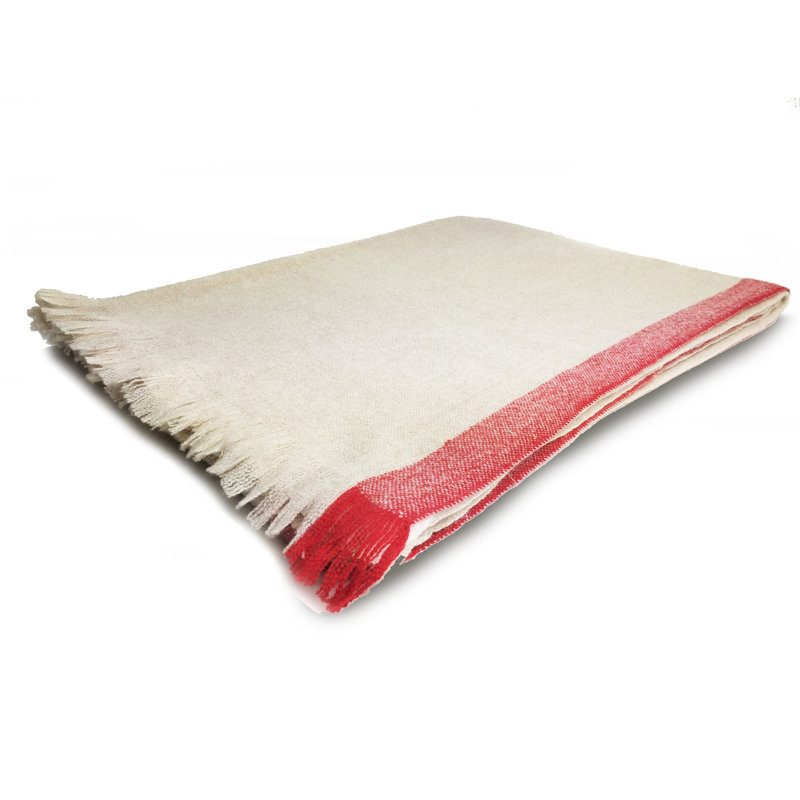 Jeté à bordure Cachemire, Beige avec du rouge