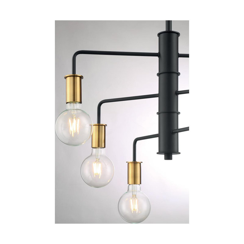 Avriana 6 - Light Dimmable Sputnik Modern Linear Chandelier, Black / Brushed Brass