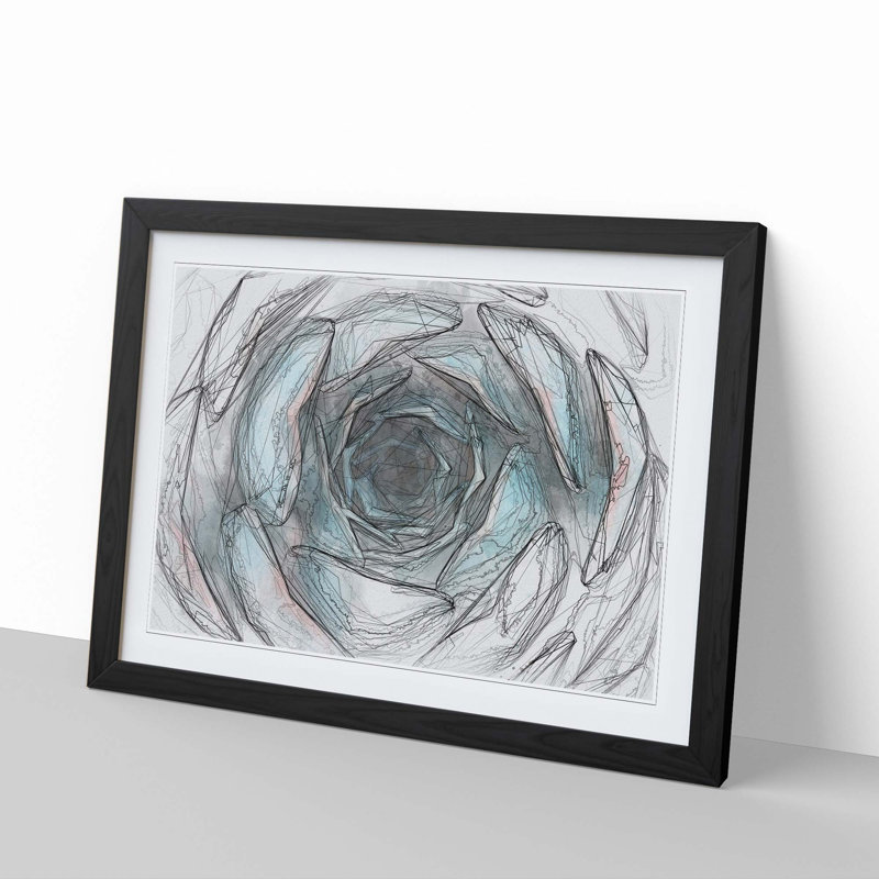 Pink & Green Succulent Plant in Abstract - Picture Frame Graphic Art Print, 35cm H x 50cm W x 2cm D, Black