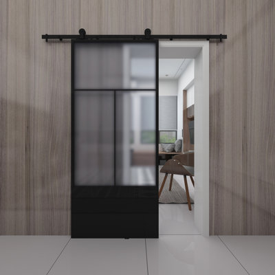 Nation 37'' x 84'' Hollow Glass without Installation Hardware Kit Barn Door
