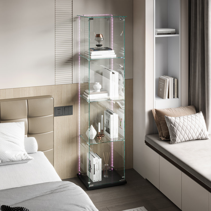 Display Cabinet, LED Strip Light, Single-door, Black
