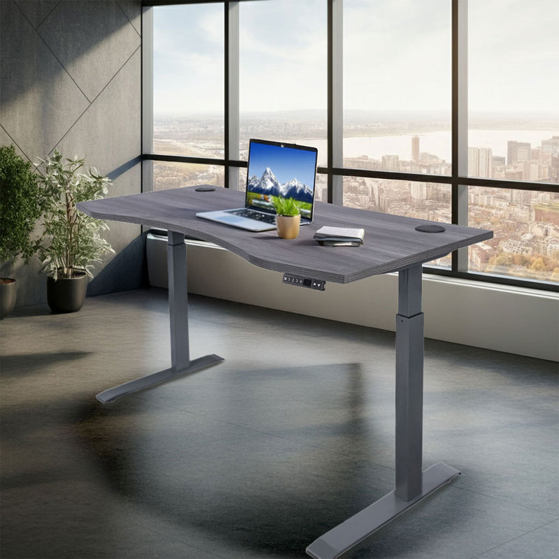 Kaylan PRO Series Ergonomic Curve 30” x 60” Electric Sit-Stand Desk with Dual Motors, Dove Gray