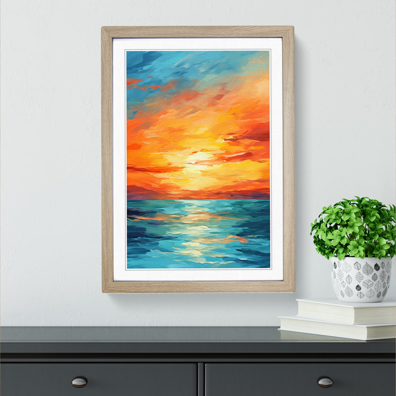 Sunset Abstract - Single Picture Frame Print on Wood, Oak, 46" H x 34" W x 2" D