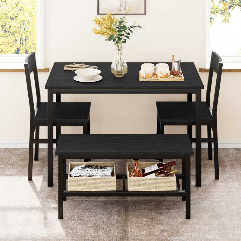 Dining Table Set For 4, Modern Kitchen Table With Chairs And Bench, Black