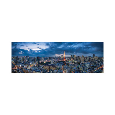 Tokyo Skyline Panorama At Dusk With View Of Tokyo Tower by Jan Becke - Wrapped Canvas Panoramic Print