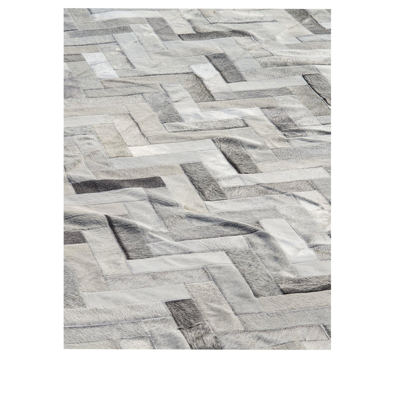 Vamos Cowhide Geometric Area Rug in Gray, Rectangle 6'7" x 9'8"