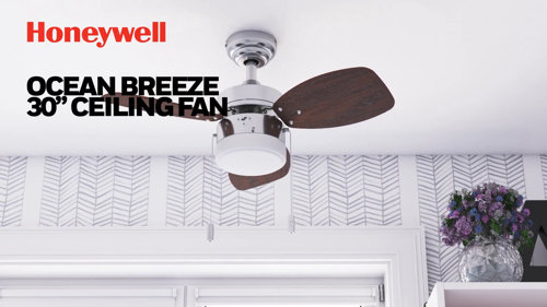 Honeywell Ocean Breeze 30-in Brushed Nickel Indoor Propeller Ceiling Fan  with Light (3-Blade) in the Ceiling Fans department at