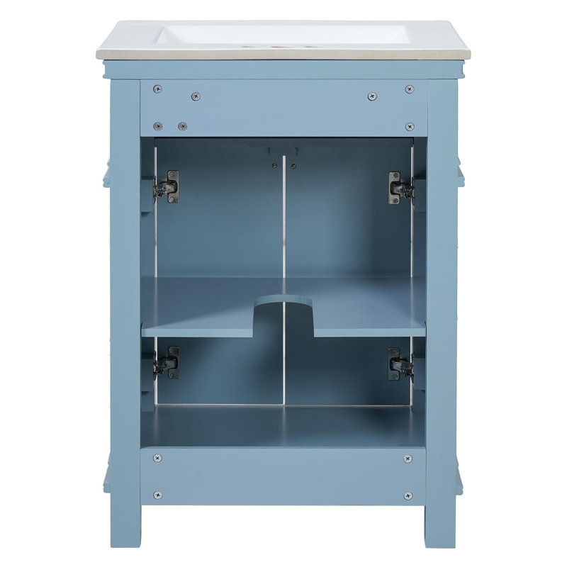 Meuble-lavabo autoportant de 24 po avec lavabo et rangement à fermeture en douceur, Bleu indigo