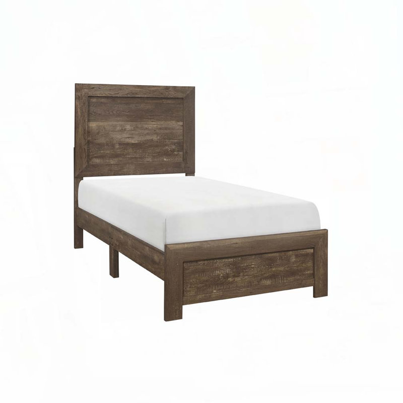Rustic Wooden Panel Bed, Twin, Rustic Brown
