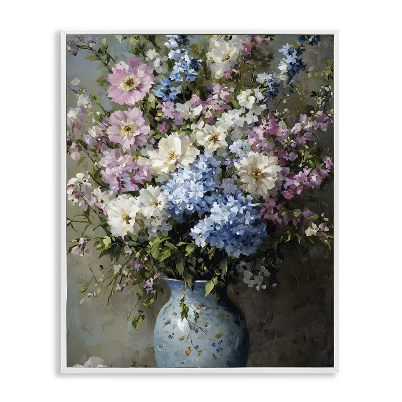 Giclée encadrée par un bouquet traditionnel de tons froids, design par Franklyn Gregory, H 30 po x l 24 po