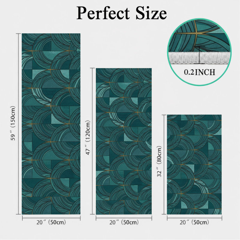 Teal Geometric Non-Slip Washable Kitchen Mats