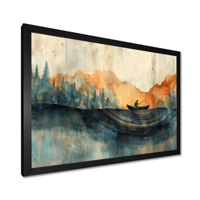 Fishing Tranquility Wooden Slide Landscape III - Boat Fishing Wall Art